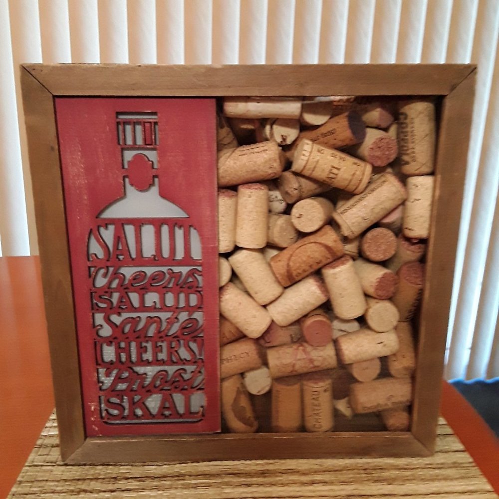 Studio by Demdaco Lit Cheers Wine Bottle Corks Lamp Wooden Shadow Box Works